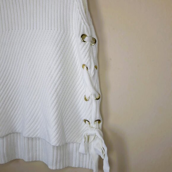 NWT Bebe Ribbed Mock Neck Side Lace Up Sleeveless Sweater Top L - Picture 2 of 7